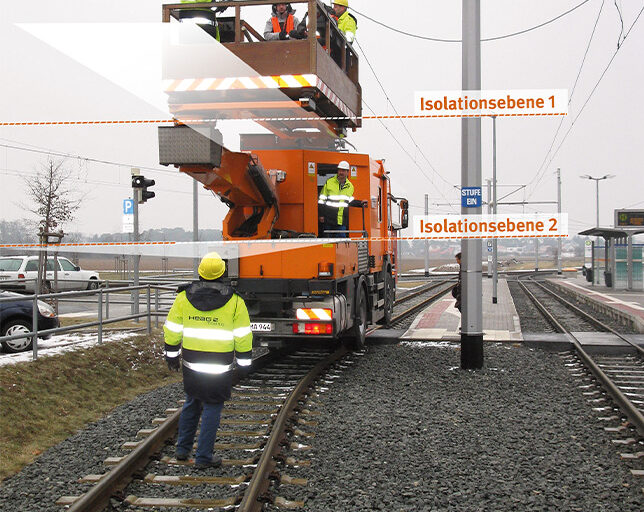 Für Arbeiten auf Fahrleitungspotential muss jede Hubarbeitsbühne doppelt isoliert sein.